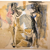 Lois Gross Smiley Vintage Mixed Media Painting of Two Figures