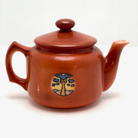 Cheerful Orange Art Deco Czech Teapot with Landscape Decoration