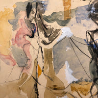 Lois Gross Smiley Vintage Mixed Media Painting of Two Figures