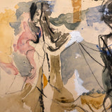 Lois Gross Smiley Vintage Mixed Media Painting of Two Figures