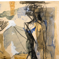 Lois Gross Smiley Vintage Mixed Media Painting of Two Figures
