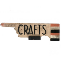 Old Handmade Wooden CRAFTS Sign with Pointing Finger