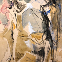 Lois Gross Smiley Vintage Mixed Media Painting of Two Figures