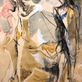 Lois Gross Smiley Vintage Mixed Media Painting of Two Figures