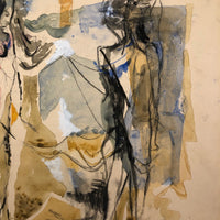Lois Gross Smiley Vintage Mixed Media Painting of Two Figures
