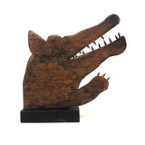 Carved Folk Art Wolf’s Head (and Paw) with Sharp Teeth!