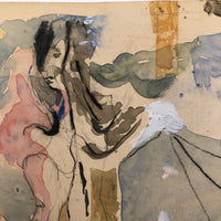 Lois Gross Smiley Vintage Mixed Media Painting of Two Figures