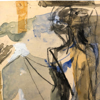 Lois Gross Smiley Vintage Mixed Media Painting of Two Figures