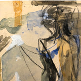 Lois Gross Smiley Vintage Mixed Media Painting of Two Figures