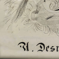 1891 Signed Spencerian Pen and Ink Drawing of Two Birds