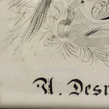1891 Signed Spencerian Pen and Ink Drawing of Two Birds