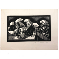 Olin Dows "Market: Riga" 1933 Wood Engraving Print