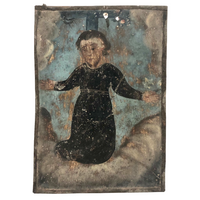 Old Mexican Retablo on Tin of Young Jesus at Cross