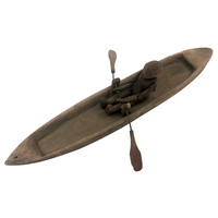 Antique Carved Folk Art Articulated Figure Rowing Long Boat
