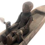 Antique Carved Folk Art Articulated Figure Rowing Long Boat