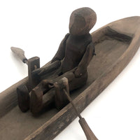 Antique Carved Folk Art Articulated Figure Rowing Long Boat