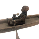 Antique Carved Folk Art Articulated Figure Rowing Long Boat