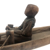 Antique Carved Folk Art Articulated Figure Rowing Long Boat