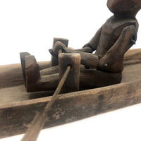 Antique Carved Folk Art Articulated Figure Rowing Long Boat