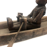 Antique Carved Folk Art Articulated Figure Rowing Long Boat