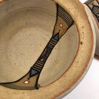 Lidded Pottery Cooking and Serving Dish With Banded Pattern