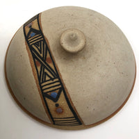 Lidded Pottery Cooking and Serving Dish With Banded Pattern