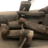 Antique Carved Folk Art Articulated Figure Rowing Long Boat