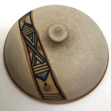 Lidded Pottery Cooking and Serving Dish With Banded Pattern