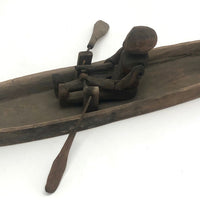 Antique Carved Folk Art Articulated Figure Rowing Long Boat