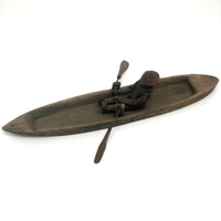 Antique Carved Folk Art Articulated Figure Rowing Long Boat