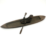 Antique Carved Folk Art Articulated Figure Rowing Long Boat