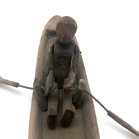 Antique Carved Folk Art Articulated Figure Rowing Long Boat