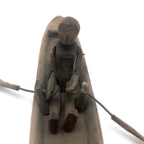 Antique Carved Folk Art Articulated Figure Rowing Long Boat