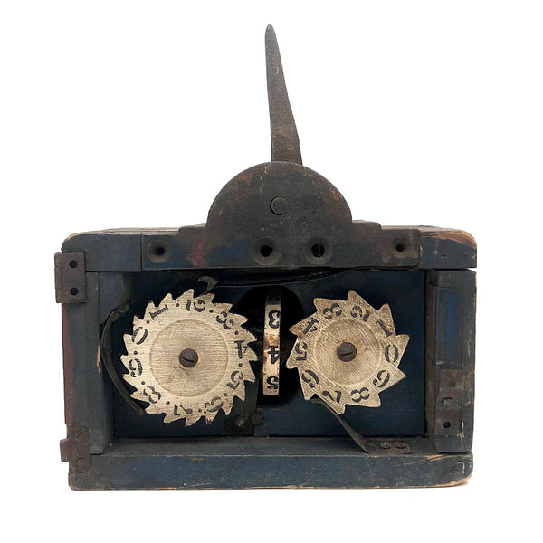 Gorgeous c. 1873 Patented Mechanical Grain Counter in Old Blue Paint