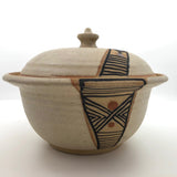 Lidded Pottery Cooking and Serving Dish With Banded Pattern