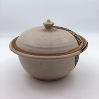 Lidded Pottery Cooking and Serving Dish With Banded Pattern