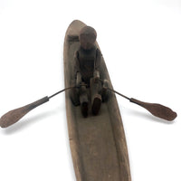 Antique Carved Folk Art Articulated Figure Rowing Long Boat