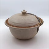Lidded Pottery Cooking and Serving Dish With Banded Pattern
