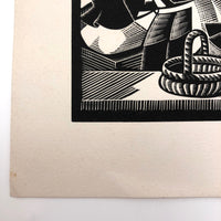 Olin Dows "Market: Riga" 1933 Wood Engraving Print