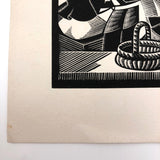 Olin Dows "Market: Riga" 1933 Wood Engraving Print