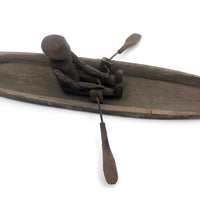Antique Carved Folk Art Articulated Figure Rowing Long Boat