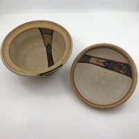 Lidded Pottery Cooking and Serving Dish With Banded Pattern