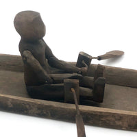 Antique Carved Folk Art Articulated Figure Rowing Long Boat