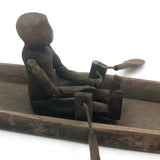 Antique Carved Folk Art Articulated Figure Rowing Long Boat