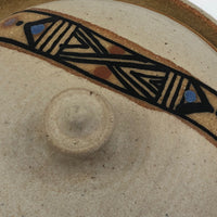 Lidded Pottery Cooking and Serving Dish With Banded Pattern