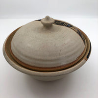 Lidded Pottery Cooking and Serving Dish With Banded Pattern