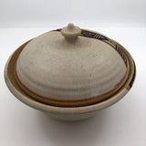 Lidded Pottery Cooking and Serving Dish With Banded Pattern