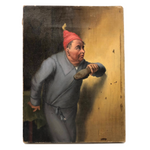 Curious Antique Oil Painting on Man in Dressing Gown About to Swat a Fly!