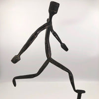Welded Steel Sculpture of Running Man With Candle Holder