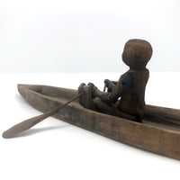 Antique Carved Folk Art Articulated Figure Rowing Long Boat